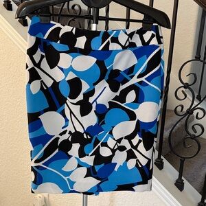 Nine West Blue Black and White Leaf-Print Pencil Skirt